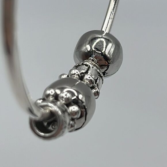 Silver-tone Shiny 6 Beads 2” Hoop Earrings - Picture 6 of 13